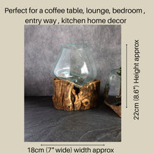 Load image into Gallery viewer, Melted Glass Bowl on a Rustic Wooden Stand
