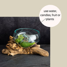 Load image into Gallery viewer, Melted Glass Bowl on a Rustic Wooden Stand
