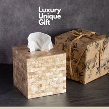 Load image into Gallery viewer, Gold Black White Shell Tissue Box Cover Cube
