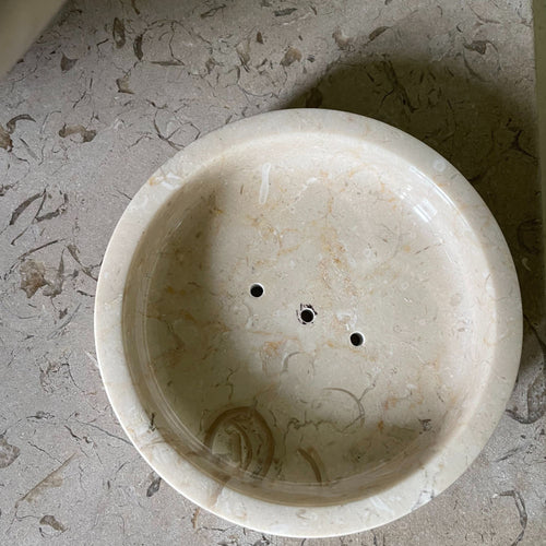 Stone Soap Dish Round with 3 drainage holes