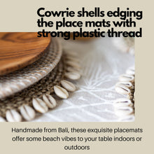 Load image into Gallery viewer, Round Wicker Placemat with Shell Edge | Woven Mat for indoor or outdoor table
