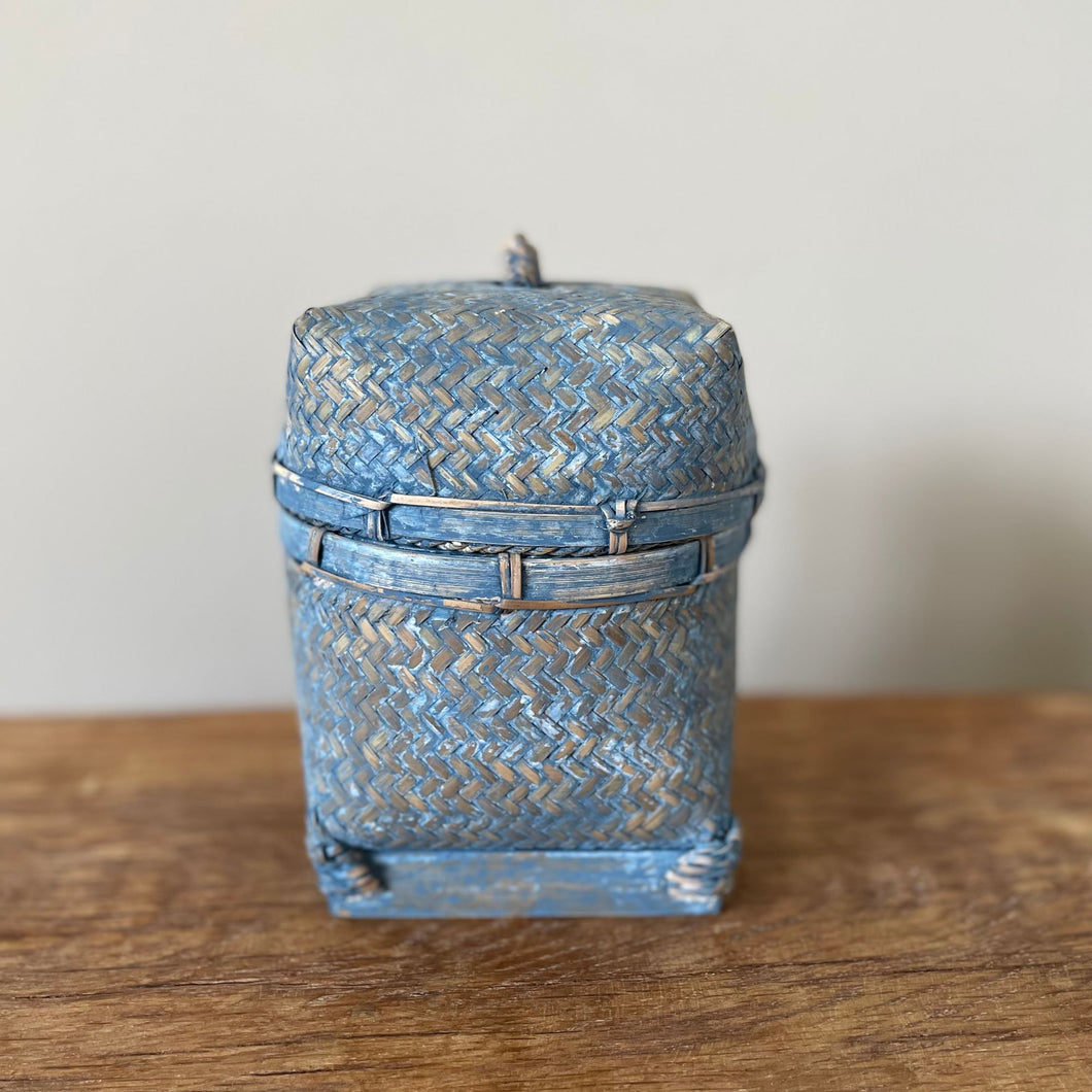 Toilet Roll Rattan Storage Box Blue