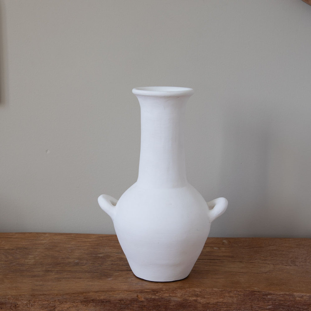 White Earthenware Greek Vase with Handles Urn Pot Vase for Flowers Stems Dried Flowers