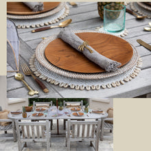 Load image into Gallery viewer, Round Wicker Placemat with Shell Edge | Woven Mat for indoor or outdoor table
