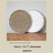 Load image into Gallery viewer, Round Wicker Placemat with Shell Edge | Woven Mat for indoor or outdoor table
